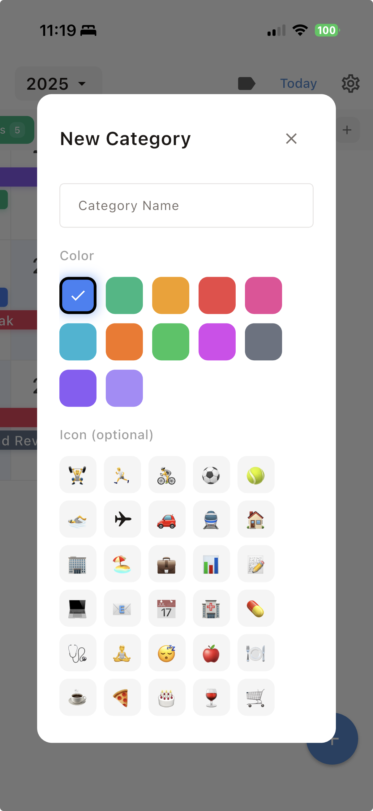 Color-coded categories with icons